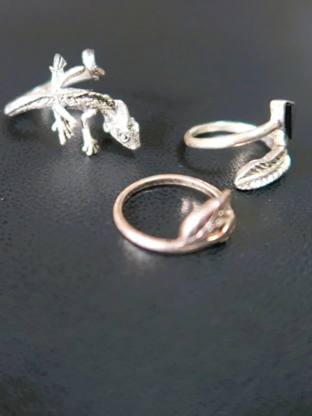 Desert Vibe Boho Rings Three Piece Stack Silver Tone Lizard Feather Arrow DIY